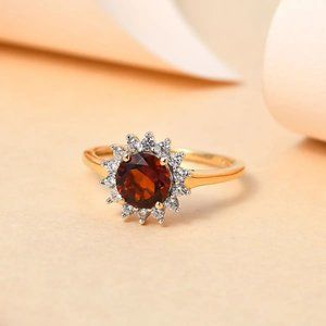 NEW Sz 9 Premium Brazilian Cherry Citrine & White Zircon Ring in Sterling Silver